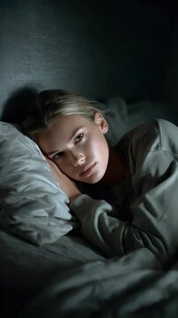 Woman resting in bed at night