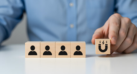 Customer acquisition and lead generation concept with magnet attracting new client for business growth and marketing strategy success