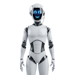 Fototapeta premium Minimalist AI Chatbot Robot with Headset on White