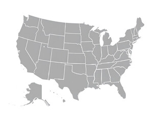 A simple, gray outline map depicting the United States of America, showing each state.