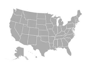A simple, gray outline map depicting the United States of America, showing each state.
