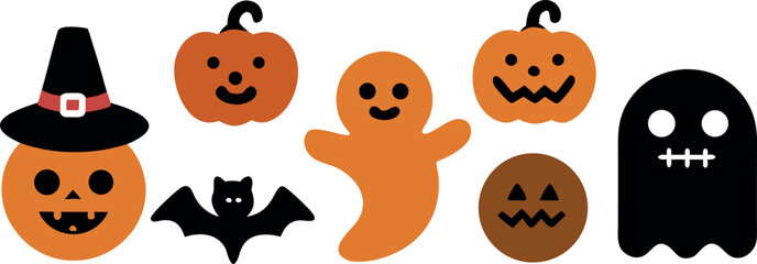 Fototapeta premium Cartoon Halloween Scene Vector with Ten Themed Elements Perfect for Spooky Designs Invitations and Festive Creative Projects