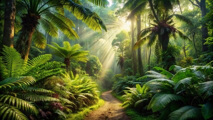 Vibrant tropical palm trees against a clear sky, evoking summer paradise and exotic island nature