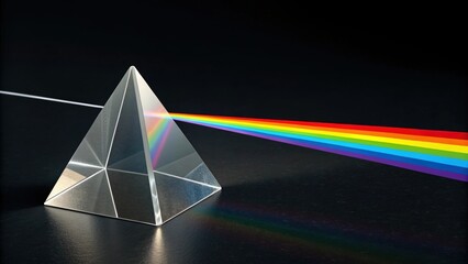 Glass pyramid prism dispersing a beam of white light into a rainbow spectrum.