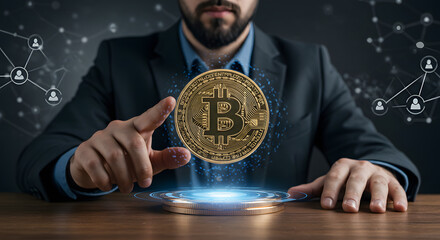 Bitcoin cryptocurrency and blockchain technology concept for digital currency investment fintech innovation and decentralized finance market trade