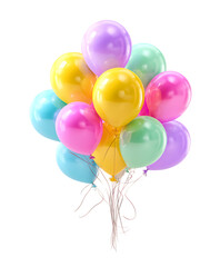 Pastel-colored balloons floating.