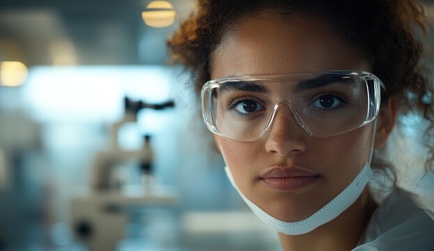 African American young woman lab technician or scientist in laboratory equipment: exploring new discoveries with precision and passion for scientific advancement and research