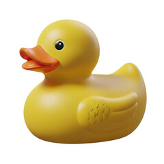 Classic Yellow Rubber Duck with Orange Beak on a Transparent Background