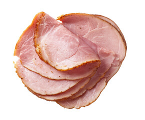 Sliced ham, a circular arrangement of thinly sliced, cured pork.  The slices show a light browning and have a slightly uneven texture
