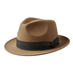 Elegant Tan Fedora Hat with Black Ribbon on a Transparent Background