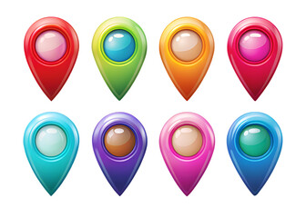 Colorful Map Pointer Icons Set for Navigation on Transparent Background