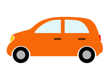 Orange color passenger car isolated on a white background. Colored icon, vector illustration in a flat style.