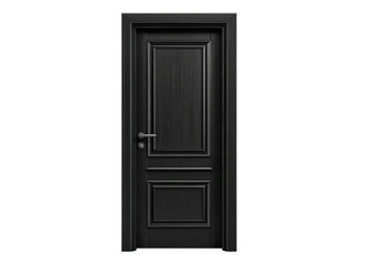 A sophisticated black door with a sleek handle isolated on transparent background