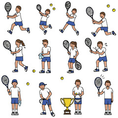 Dynamic tennis players showcasing diverse actions, emotions, and winning moments