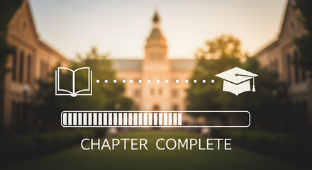 Chapter complete education graduation concept loading bar progress school university college success student life book cap future achievement goal