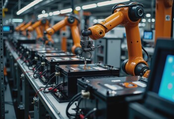 Electric vehicle battery assembly line with automated quality control robots