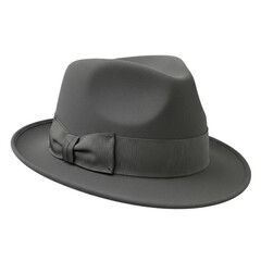 Elegant Gray Fedora Hat with Ribbon Band on a Transparent Background