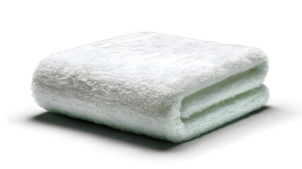Folded white bath towel against a plain background.