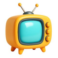 Cartoonish orange television on black background transparent background