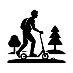 Fototapeta premium Man Riding Kick Scooter Outdoors Icon