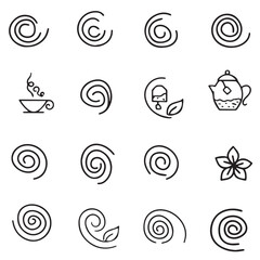 Elegant line art icons for tea, coffee, and wellness with subtle floral accents