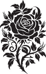 Black Rose Floral Tattoo Vector Clipart Design. Decorative Flower Silhouette Design for Tattoos, Stickers, Stencils, and Prints