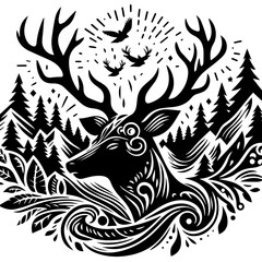 Fototapeta premium Majestic Stag with Antlers and Forest Scene.