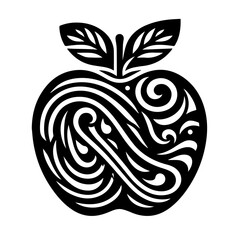 Ornate Black Apple Silhouette with Swirling Patterns.
