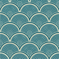 Obraz premium Seamless Japanese Wave Pattern with Concentric Circles, Retro Art Deco Style, EPS Vector