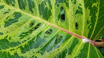 Variegated Leaf with Holes Showing Resilience and Growth