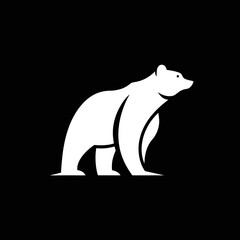 Minimal bear logo vector on black background, bold and clean icon for wildlife, forest, hunting, or sports brand design.

