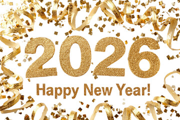  Golden 2026 Numbers on Transparent Background