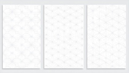 Three vertical panels of repeating light gray geometric patterns on a white background