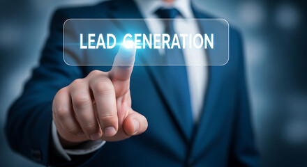 Businessperson Hand Pressing Lead Generation Button