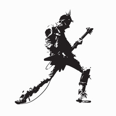 Fototapeta premium Energetic rock singer playing guitar and performing live under concert lights and smoke