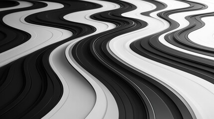 3D Rendered Black and White Wavy Geometric Pattern for Backgrounds and Designs 