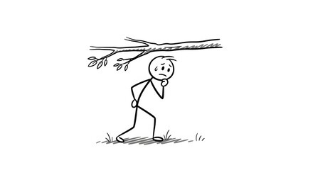 Stick Figure Under Fallen Branch: A Visual Metaphor for Overcoming Obstacles and Navigating Difficult Situations with Resilience and Thoughtful Problem-Solving