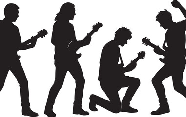 set of Hand drawn guitarist silhouette
 vector on white background
