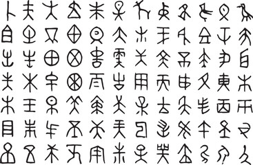 Ancient script symbols arranged in a grid oracle bone script