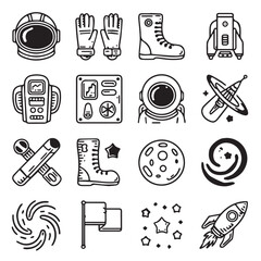 Obraz premium Discover the cosmos with this stylized astronaut gear and space exploration icons