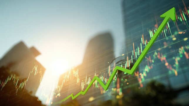 Market growth analysis with rising trend lines urban setting financial data visualization daylight environment dynamic perspective