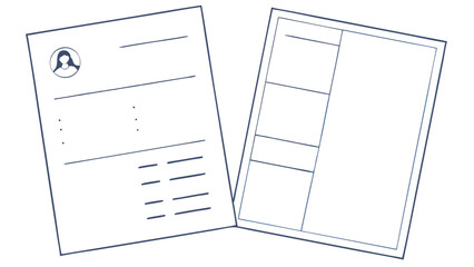Illustration of two documents including a resume with a profile picture and a blank form layout document