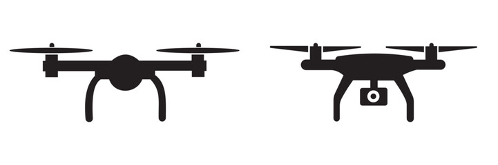 Drone Icon Set – Aerial Camera and Quadcopter Symbols in Flat and Line Style