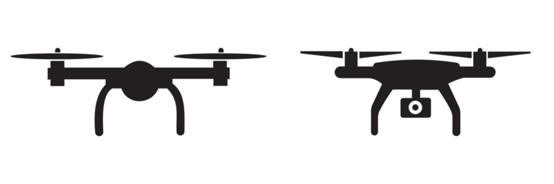 Drone Icon Set – Aerial Camera and Quadcopter Symbols in Flat and Line Style