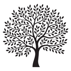 Obraz premium Intricate black tree silhouette with many leaves