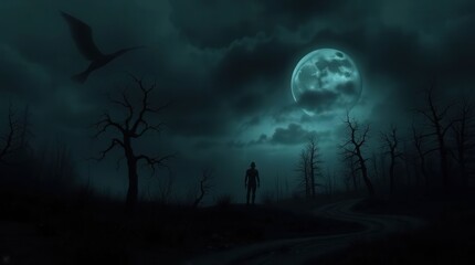 halloween night scene with moon