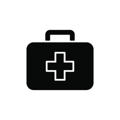Black silhouette of a medical first aid kit with a white cross symbol