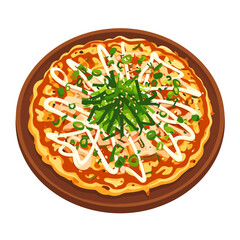 Delicious Okonomiyaki Japanese Savory Pancake Topped with Mayo and Green Onions
