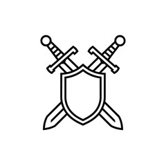 Crossed swords and shield icon symbol of battle and protection