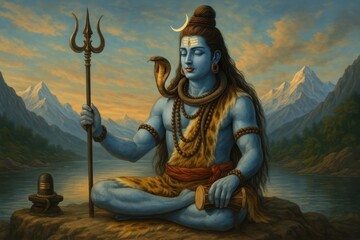 Hindu deity meditation tranquility mountains